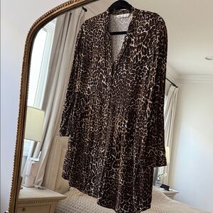 Zara Brown Leopard Print Long Sleeve Dress